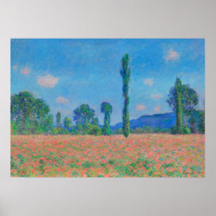 Poster Poppies rouges Ciel bleu par Monet - Champ de pavo