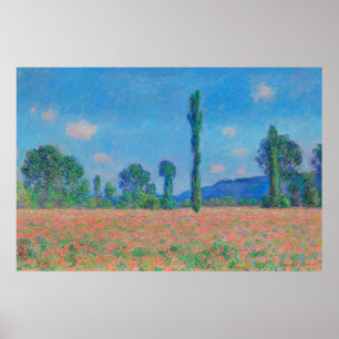 Poster Poppies rouges Ciel bleu par Monet - Champ de pavo