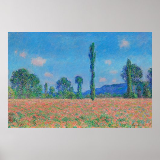 Poster Poppies rouges Ciel bleu par Monet - Champ de pavo (Devant)