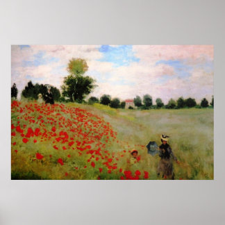 Poster Poppies rouges par Monet - Poppy Field Parasol Fem