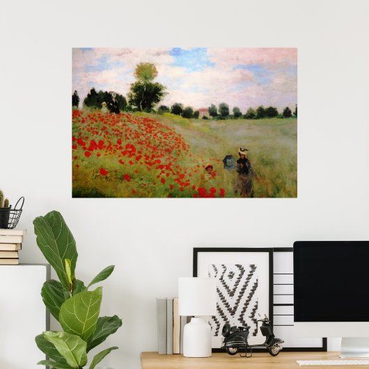 Poster Poppies rouges par Monet - Poppy Field Parasol Fem (Bureau à domicile)