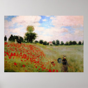 Poster Poppies rouges par Monet - Poppy Field Parasol Fem