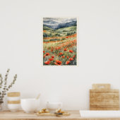 Poster Poppies Sur Le Terrain La Scène Naturelle Aquarell (Cuisine)