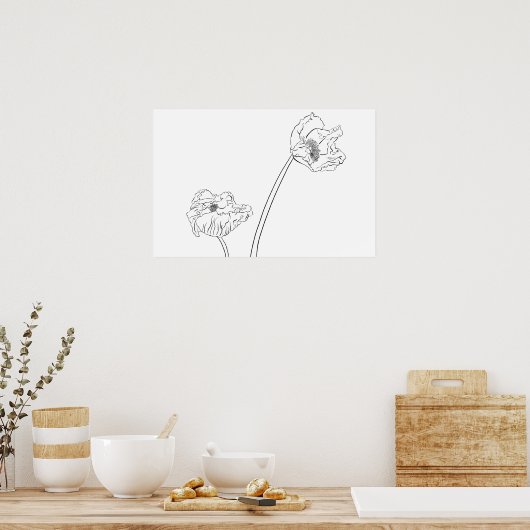 Poster Poppy Botanical Line Art (Cuisine)