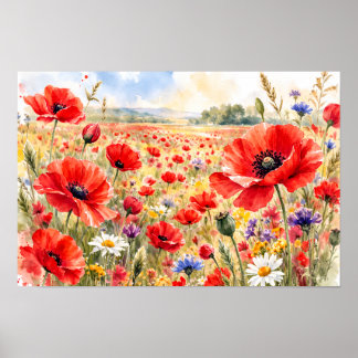 Poster Poppy Field - Watercolour Poppy