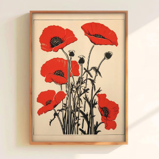 Poster Poppy Printable Vintage Poppies Art Retro Print Re