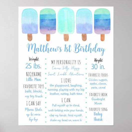 Poster Popsicle Blue Boy Premier anniversaire Jalon (Devant)