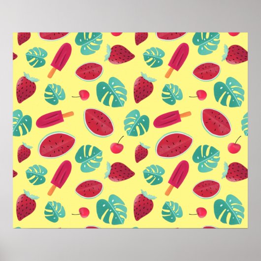 Poster Popsicle, Cherry, Strawberry & Watermelon Leaves (Devant)