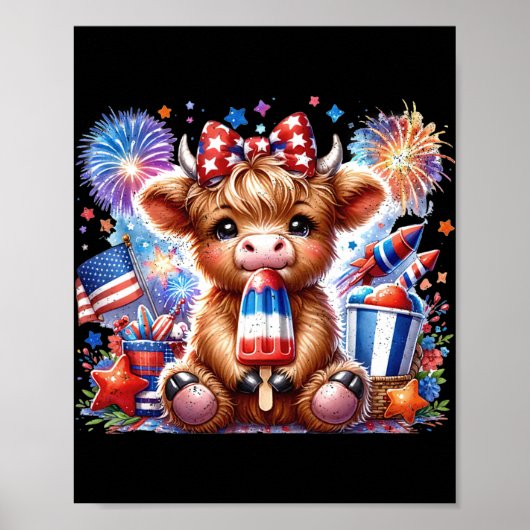 Poster Popsicle de feu d'artifice de vache du 4 juillet É (Devant)