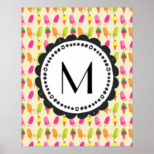 Poster Popsicles et crème glacée Monogramme personnalisé