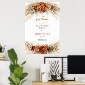 Poster Populaire terre cuite profonde sauge florale rouge (Bureau à domicile)