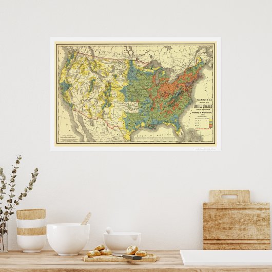 Poster Population Density USA Map 1890 (Cuisine)