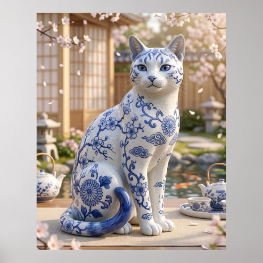 Poster Porcelain Cat Tea Garden (Devant)