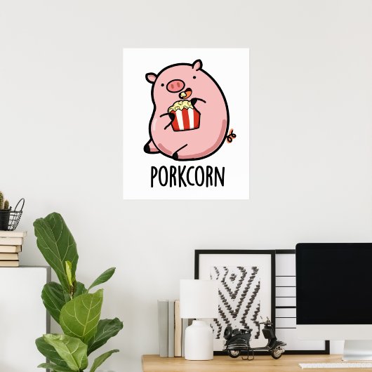 Poster Porkcorn Funny Popcorn Pun (Bureau à domicile)