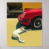 Poster Porsche et chien (Devant)
