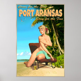 Poster Port Aransas Mustang Island Texas Voyage Rétro