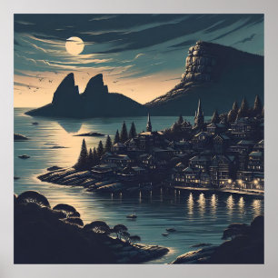 Poster Port au Clair de Lune