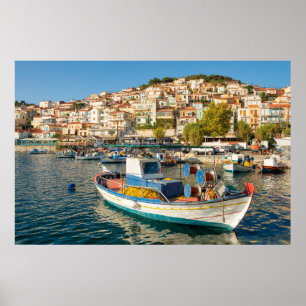 Poster Port avec bateaux de pêche à Plomari, Lesvos, Grèc