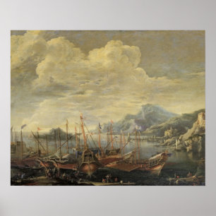 Poster Port avec phare et navires (huile sur toile)