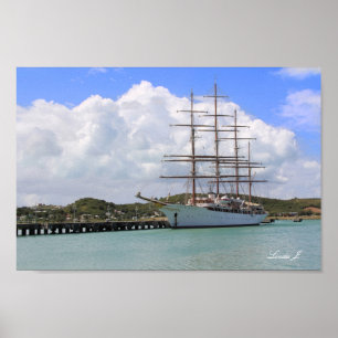 Poster Port avec voilier en Antigua Canvas Imprimer