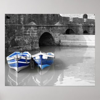 Poster Port Blue boats B & W