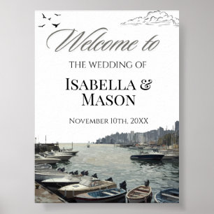 Poster Port côtier Bienvenue Mariage Pastel Nautical