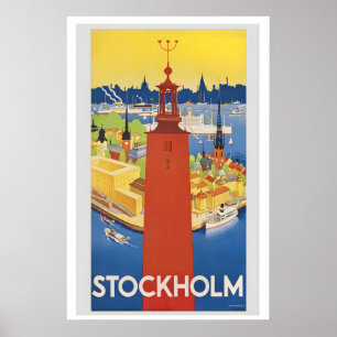 Poster Port de Stockholm et Hôtel de ville de Stockholm S