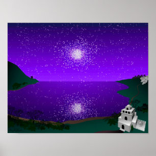 Poster "Port étoile" - Amas d'étoiles au-dessus d'un pays