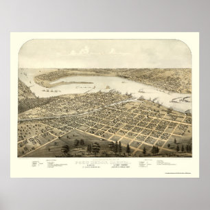 Poster Port Huron, MI Carte panoramique - 1867