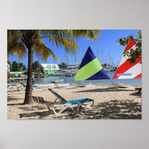 Poster Port, plage, Bateaux à voile en Antigua Canvas Imp