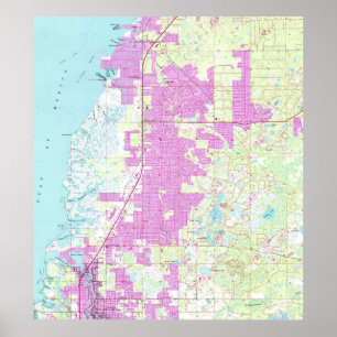Poster Port Richey & New Port Richey Florida Map (1954)