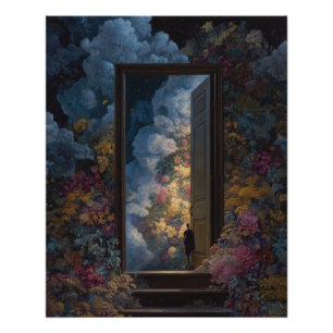 Poster Portail de Nuage Doré Fantaisie Florale Sombre Art