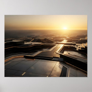 Poster Portail Futuriste à la Porte Sci-Fi Dorée