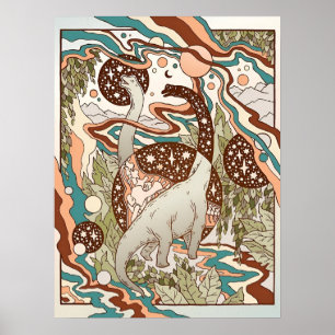 Poster Portail Jurassique Palette Arc-en-ciel rétro D