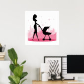 Poster Porte-bébé à la mode pour maman poussant (Bureau à domicile)