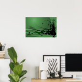 Poster Porte-cheveux sauvages - Silhouette - Noir & Vert (Bureau à domicile)