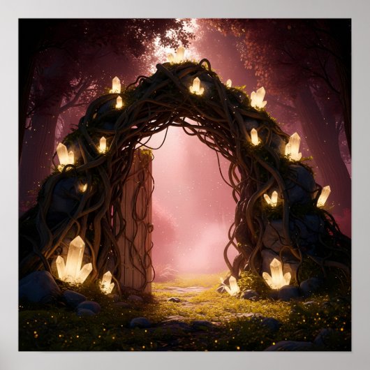 Poster Porte de cristal magique dans la forêt du crépuscu (Devant)