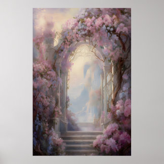 Poster Porte de Fleurs Enchantée Mur de Jardin Éthéré