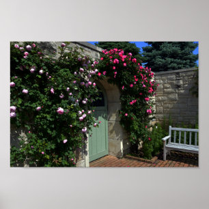 Poster Porte de jardin verte avec banc