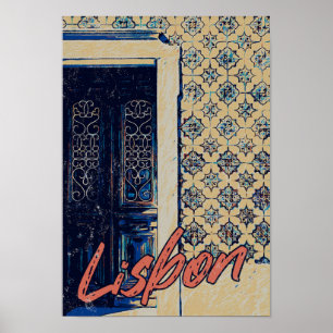 Poster Porte de Lisbonne et carreaux d'illustration Portu