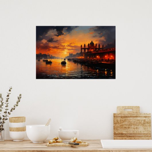 Poster Porte d'entrée dans la vieille ville en Inde peint (Cuisine)