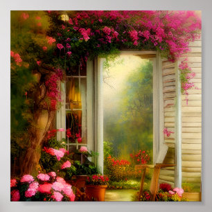 Poster Porte du jardin rose