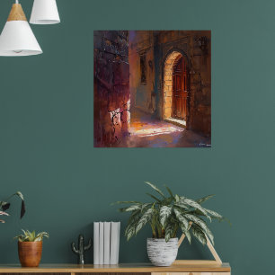 Poster Porte éclairée - Illuminé Ancien Passage Art P