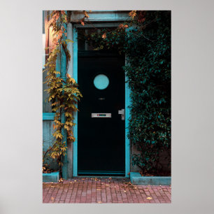 POSTER PORTE EN BOIS VERT AVEC VERRE