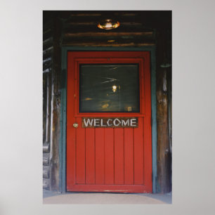 POSTER PORTE FERMÉE EN BOIS ROUGE