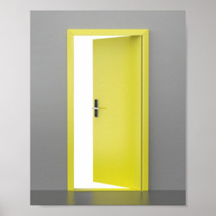 Poster Porte jaune ouverte avec serrure intelligente
