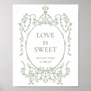 Poster Porte ornée victorienne Vert Floral L'amour est do