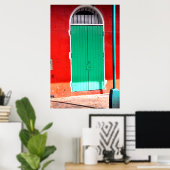 Poster Porte verte et mur rouge, Nouvelle-Orléans (Bureau à domicile)