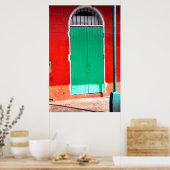 Poster Porte verte et mur rouge, Nouvelle-Orléans (Cuisine)