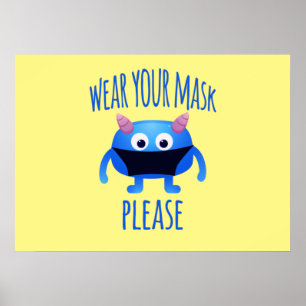 Poster Portez Votre Masque S'Il Vous Plaît Monster Amical